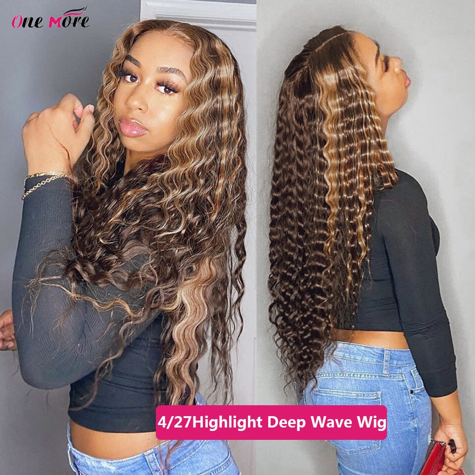 Highlight Loose Deep Wave Wig Colored Human Hair Wigs Honey Blonde Deep Curly Lace Front Human Hair Wigs Brazilian Closure Wigs