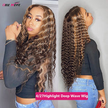 Load image into Gallery viewer, Highlight Loose Deep Wave Wig Colored Human Hair Wigs Honey Blonde Deep Curly Lace Front Human Hair Wigs Brazilian Closure Wigs