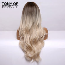 Load image into Gallery viewer, Long Wavy Brown to Light Blonde Ombre Hair Wigs Middle Part Natural Synthetic Wigs for Black Women Cosplay Heat Resistant Wigs
