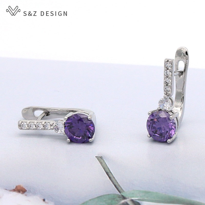 S&Z Round Micro Wax Inlay Cubic Zirconia Dangle Earrings 585 Rose Gold