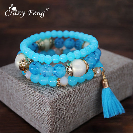 Crazy FengShu Natural Stone Strand Bracelets For Women Elastic 3 Layers Charm Bracelet Bangles Womens Wristband Gift Jewelry Gift