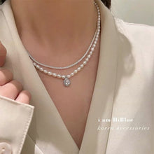 Load image into Gallery viewer, Amazing Price! New freshwater pearl necklace retro multi-layer temperament clavicle chain plated platinum zircon pendant cross-border
