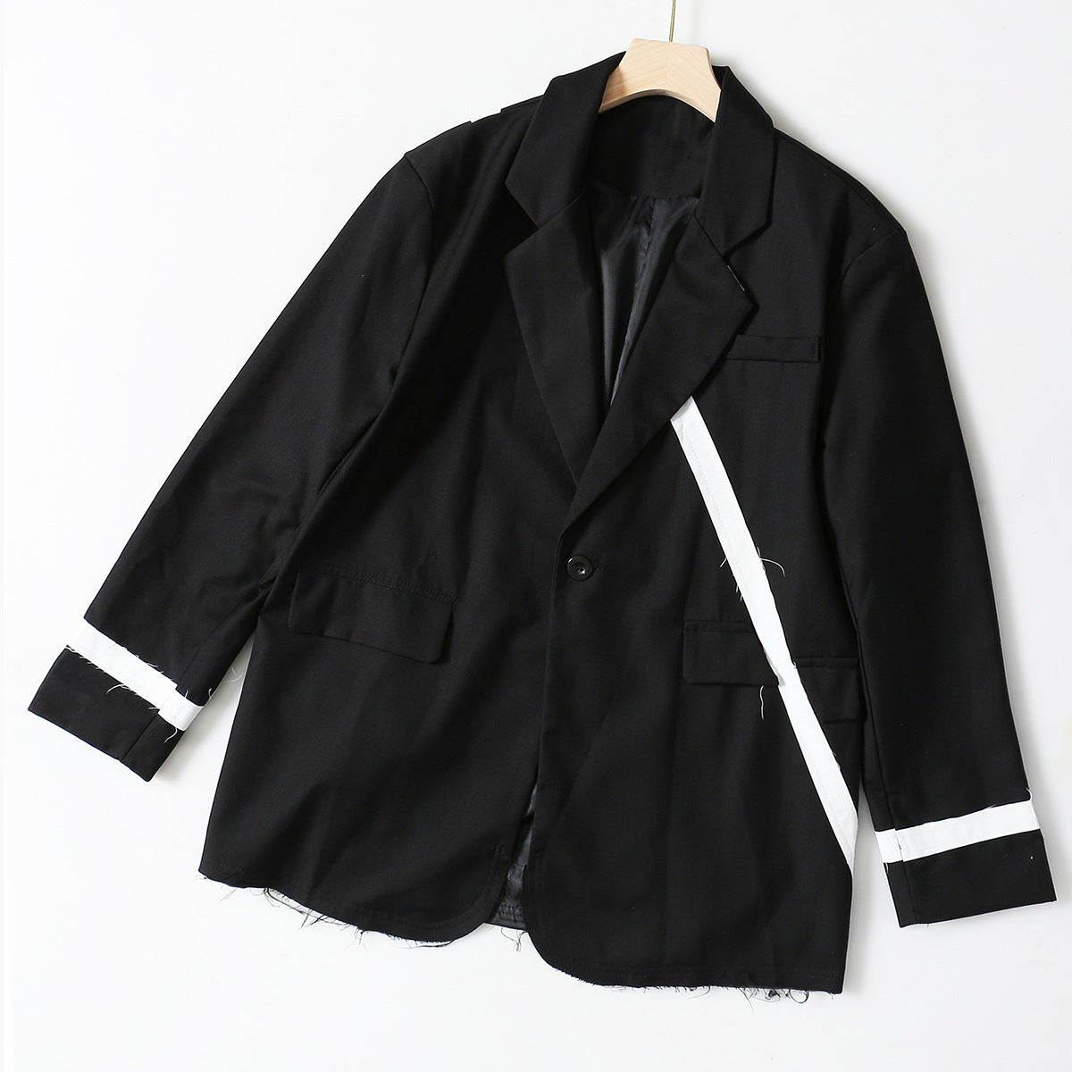 Autumn Hit White Stitching Irregular Niche Rough Edges Coat Top Women Blazers