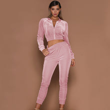 Load image into Gallery viewer, Lady Velvet zipper tracksuit 2piece set