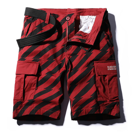Work Shorts men's new washing stripe Multi Pocket casual pants pure cotton six point sports men's pants