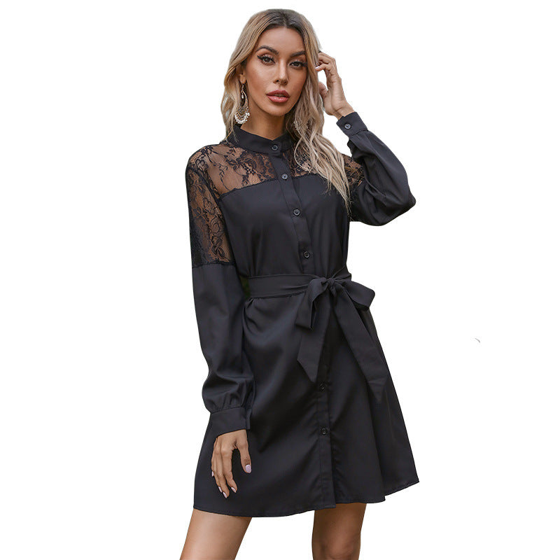 High Collar Long Sleeve Shirt Dress