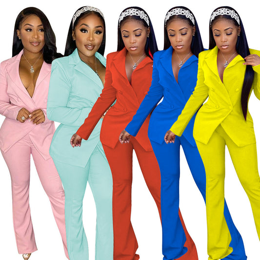 Fashion Office Lady Style Small Suit Solid Color Two-Piece Women Suit