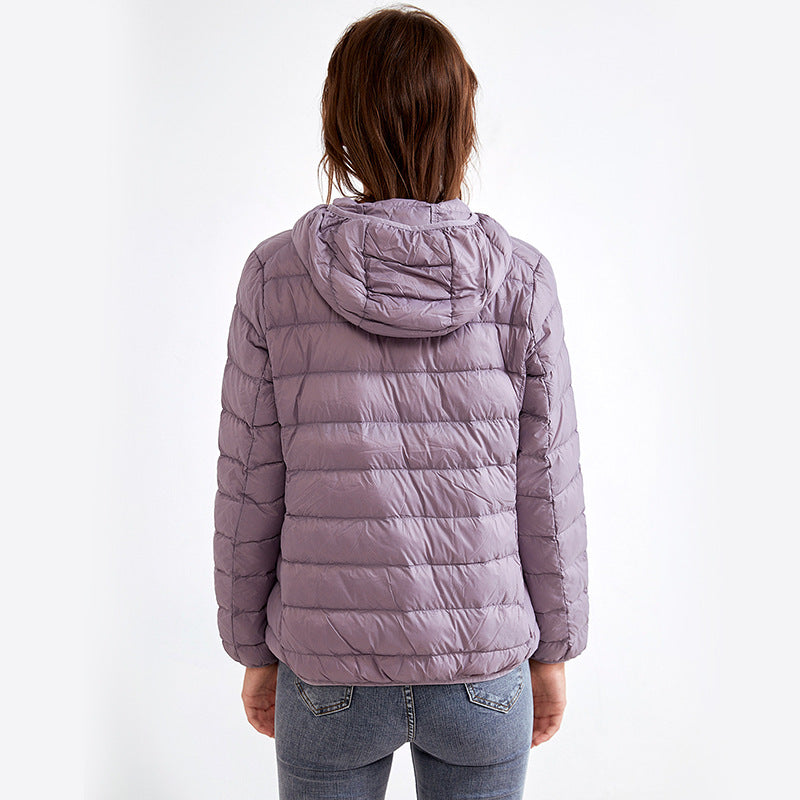 Down jacket women's winter light short white duck down women's stand collar solid color warm 90 down jacket