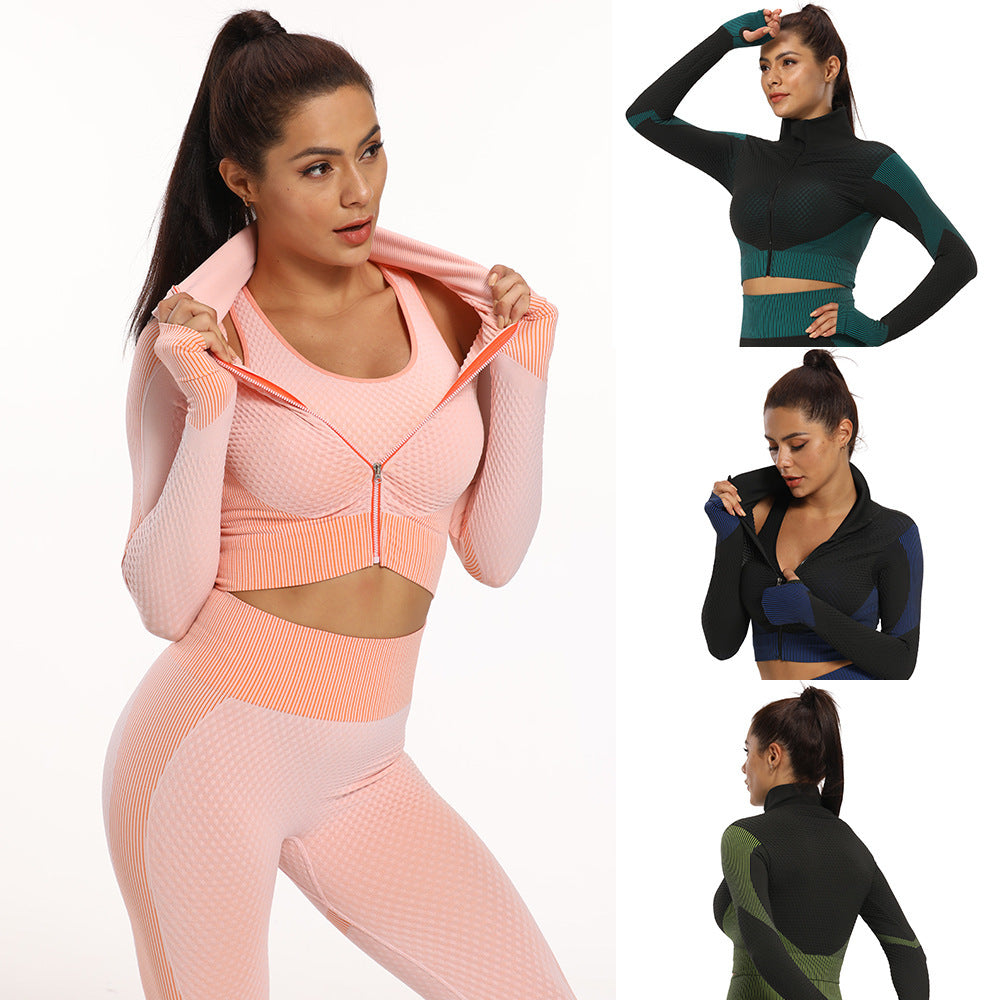 New selling high quality vertical bar sexy seamless suction Fitness Yoga Jacket Women