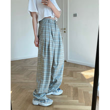 Load image into Gallery viewer, Spring and summer new European and American retro trendy grille high waist wide pants loose vertical cool radish trousers trousers women