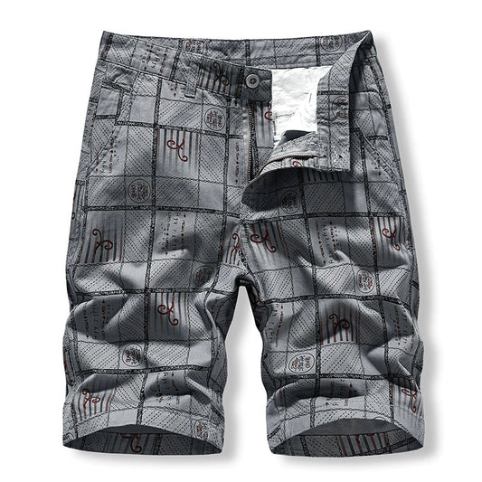 Work wear shorts men's washing pure cotton middle pants lattice casual four pocket pants