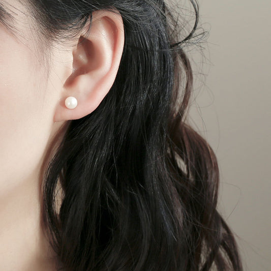 S999 silver natural freshwater pearl earrings female version small fresh new simple ear cave cozy ear