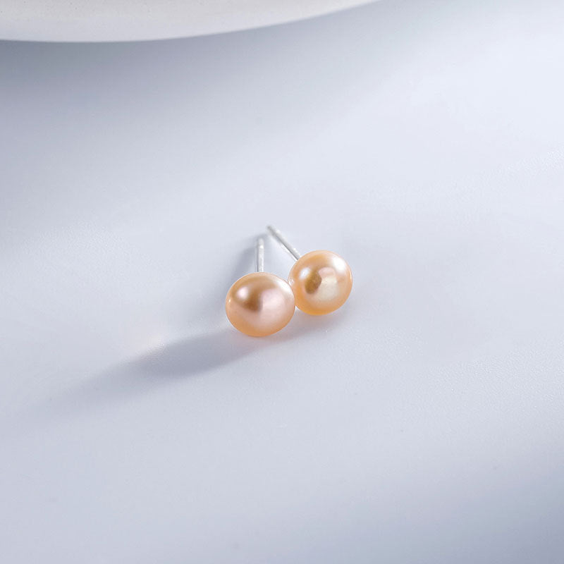 S999 silver natural freshwater pearl earrings female version small fresh new simple ear cave cozy ear