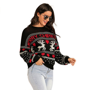 #Christmas# Leisure Round Neck Long Sleeve Pullover Sweater