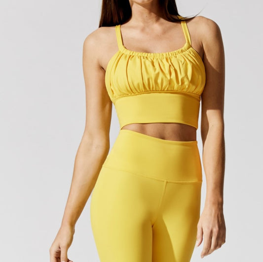 Fitness Yoga Wear Suit Sling Beautiful Back Yellow Ruffled Bra Trousers Yoga Suit Fitness Exercise Women Clothing