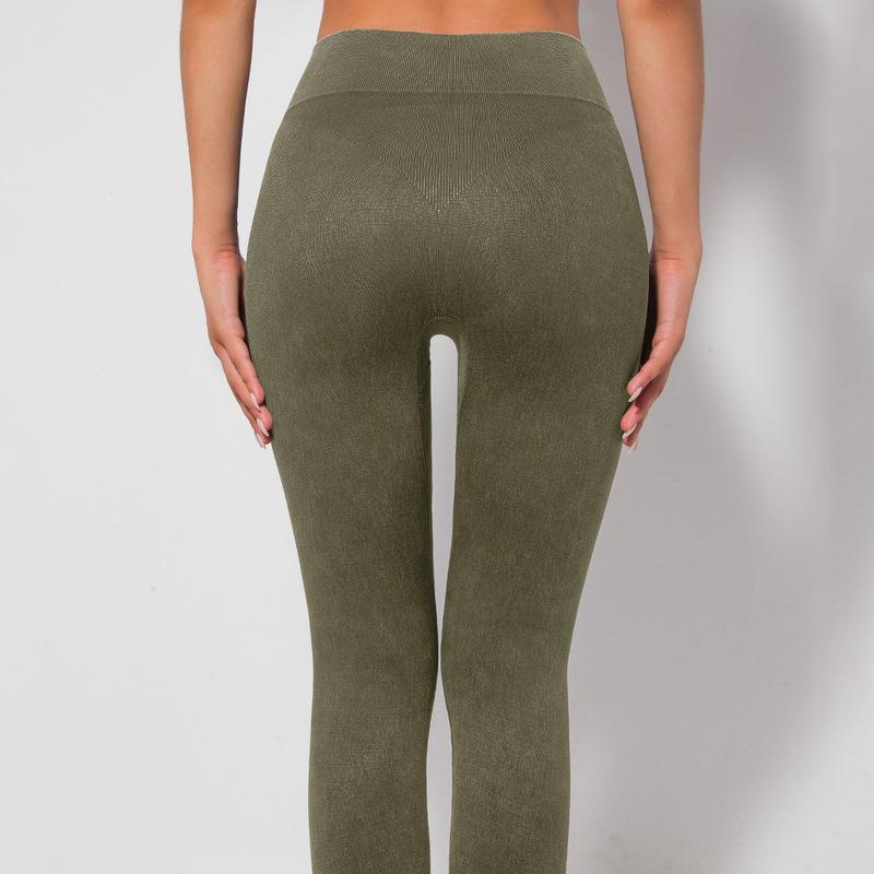 Seamless Lined Washed Stone Washed Yoga Pants Running Fitness Pants Breathable Tight Sportswear For Women