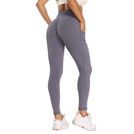 vertical pattern small pit strip side pocket High Waist Sports Fitness slim hip lifting Yoga Pants