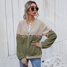 Load image into Gallery viewer, Cross-border women's stitching leopard print round neck loose plush jacket blouse