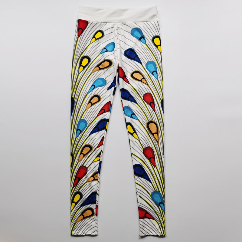 Fitstyle Yoga Clothes Women Tight High Waist Hip Lifting Sport Fitness Pants Peacock Tail Print Yoga Pants