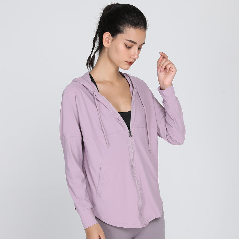 Long Sun-Proof Workout Clothes Women Mesh Breathable Long-Sleeved Blouse Loose Leisure Sports Running Zipper Jacket