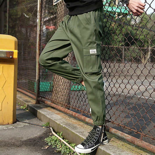 Pants: Men's fashion thin pure color leggings, fashion brand overalls, men's casual sports pants