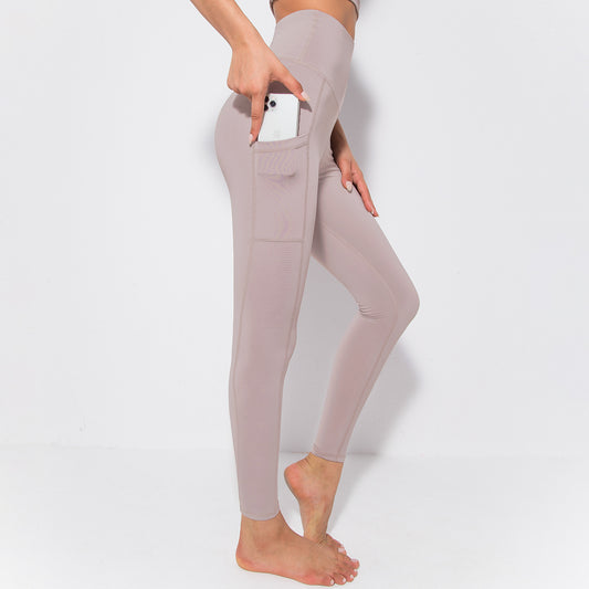 Fitstyle New Yoga Pants Women Side Pocket Shaping and Hip Lifting Skinny Stretchy Slimming Outerwear Leggings