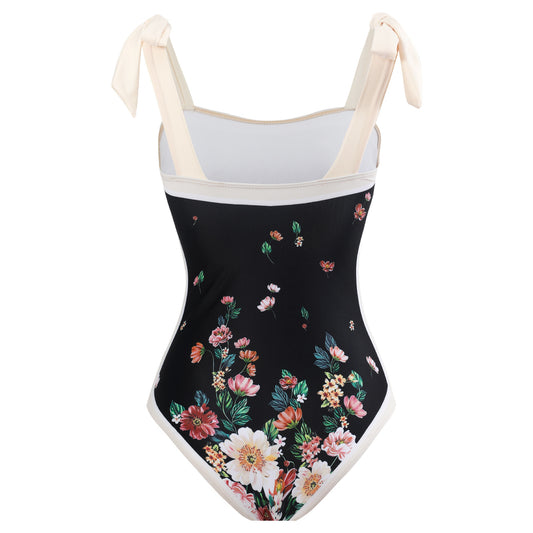 Floral black swimwear suit