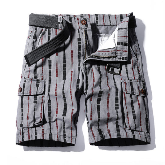 striped washed cotton pockets cargo pants bermuda
