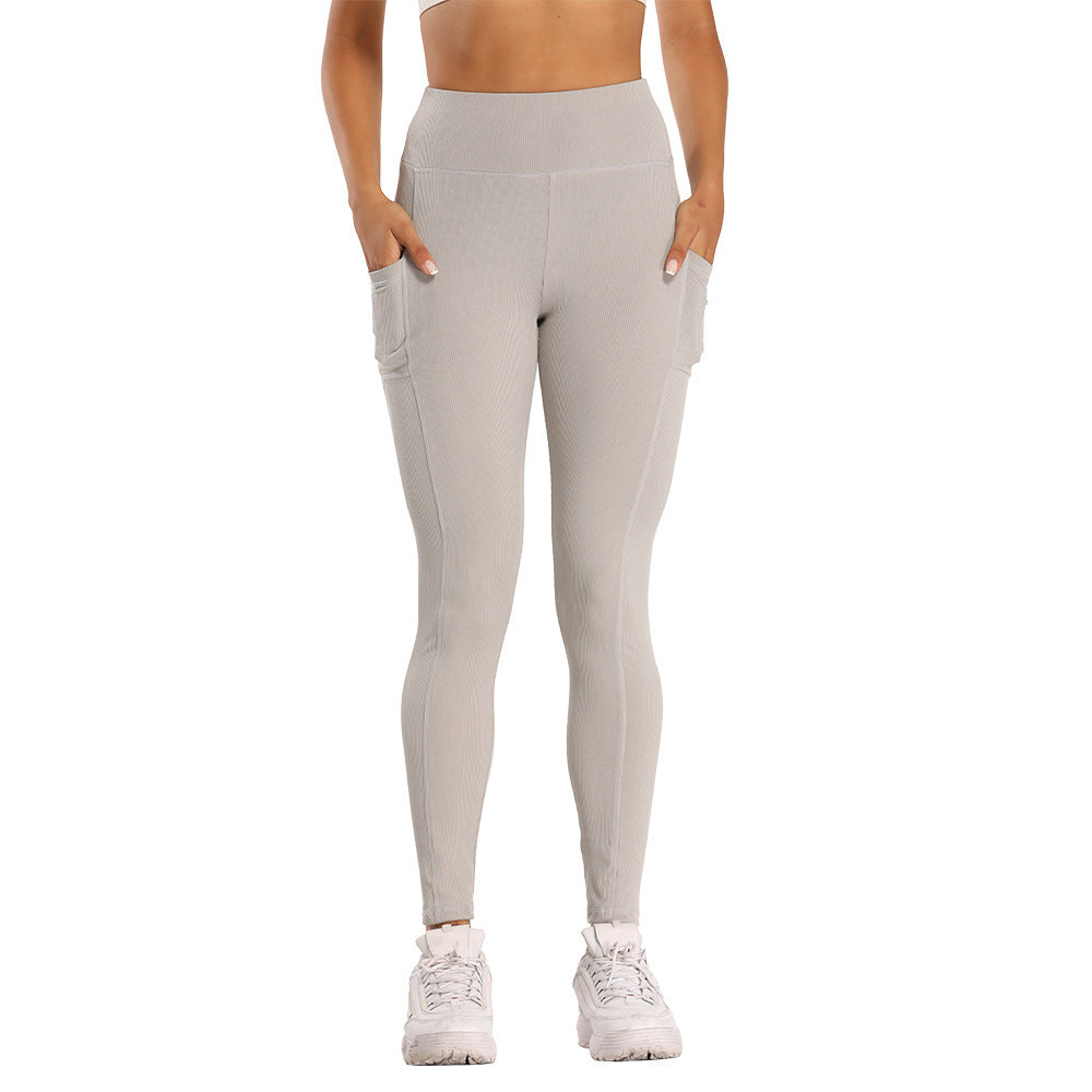 vertical pattern small pit strip side pocket High Waist Sports Fitness slim hip lifting Yoga Pants