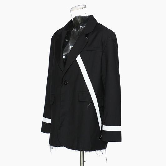 Autumn Hit White Stitching Irregular Niche Rough Edges Coat Top Women Blazers