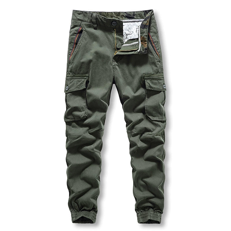 Casual pants: Men's work clothes trend: solid color woven belt Multi Pocket sports washing work clothes
