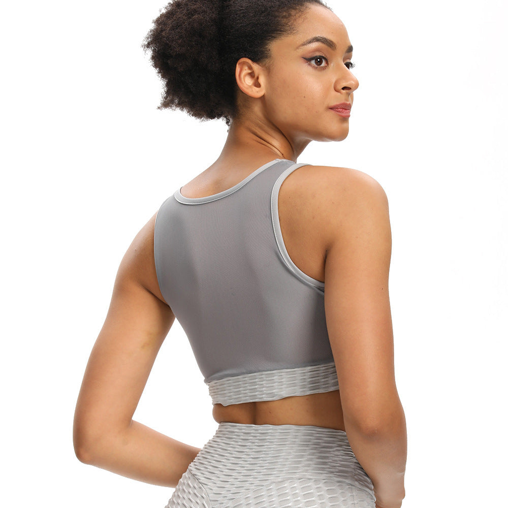 Fitstyle spot fitness solid color jacquar mesh sexy yoga bra women