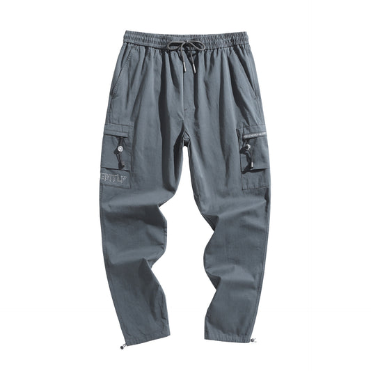 Pure cotton long pants, men's new Korean version, loose and thin casual Multi Pocket overalls