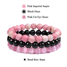 Load image into Gallery viewer, WAVE LENGTH Bracelets 8mm Natural Stone Bracelet Set 3Pcs/set Rhodonite Rose Pink Quartzs Moonstone Amethysts Hematite Bracelets For Women Men Jewelry