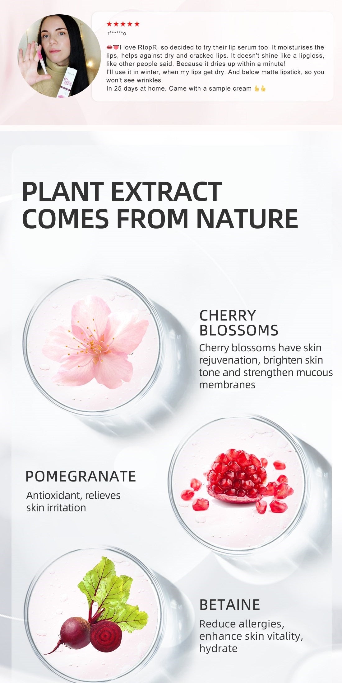 RtopR by Traci K Beauty Cherry Blossom Lip Serum Mask Dry Crack Peeling Repair Reduce Lip Fine Lines Essence Moisturizing Beauty Care 3ml