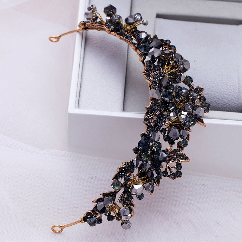 OFFICIAL "ASHES TO BEAUTY" CROWN- Baroque Handmade Black Crystal Beads Bridal Tiaras Crown Rhinestone Diadem Pageant Veil Tiara Headbands Wedding Hair Accessories