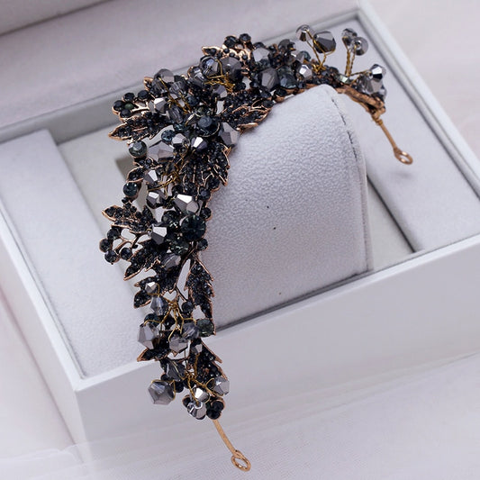 OFFICIAL "ASHES TO BEAUTY" CROWN- Baroque Handmade Black Crystal Beads Bridal Tiaras Crown Rhinestone Diadem Pageant Veil Tiara Headbands Wedding Hair Accessories