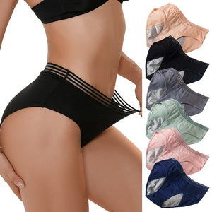Women Leak Proof Panties Leak Proof Period Soft Cotton Mid-waist Underwear Threaded Seamless Brief Solid Color Underpants