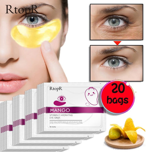 RtopR by Traci K Beauty 20Packs Mango Vitamin C Hydrating Eye Mask Anti Wrinkle Eye Patches Dark Circles Remover Face Skin Care Sheet Mask