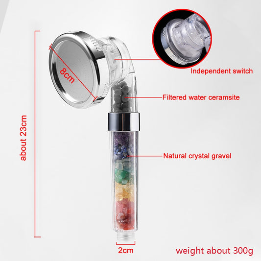 Natural Crystal Seven Chakra Gravels Shower Head Amethyst Gemstone Water Saving Negative Lon Filter Bathroom Appliances