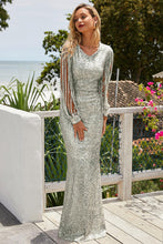 Load image into Gallery viewer, Sequin Fringe Sleeve Maxi Dress