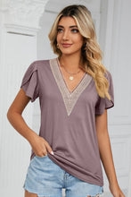 Load image into Gallery viewer, Contrast Trim Petal Sleeve V-Neck Top Lots of Colors