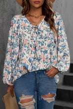 Load image into Gallery viewer, Floral Tie-Neck Long Balloon Sleeve Blouse