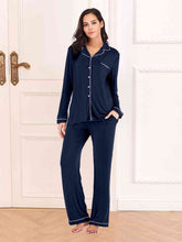 Load image into Gallery viewer, Collared Neck Long Sleeve Loungewear Set with Pockets
