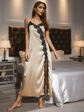 Load image into Gallery viewer, Contrast Lace Trim Spaghetti Strap Split Night Gown