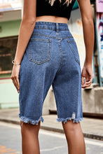 Load image into Gallery viewer, Raw Hem High Waist Denim Shorts with Pockets