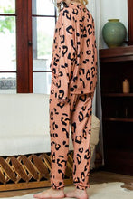 Load image into Gallery viewer, Leopard Round Neck Top and Drawstring Pants Lounge Set