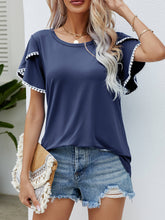 Load image into Gallery viewer, Pom-Pom Trim Flutter Sleeve Round Neck Tee