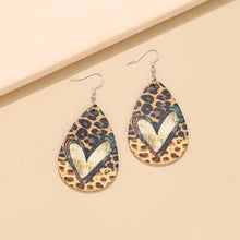 Load image into Gallery viewer, PU Leather Leopard Teardrop Earrings