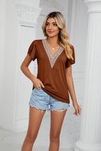 Load image into Gallery viewer, Contrast Trim Petal Sleeve V-Neck Top Lots of Colors